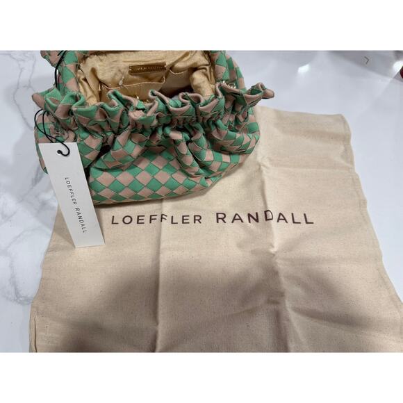Loeffler Randall Woven Ribbon Crossbody Bag Green Tan Checkered NEW w/ Dust Bag - Picture 10 of 12